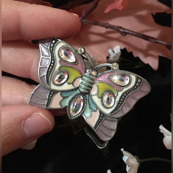 Unique Pewter And Enamel Butterfly Trinket Box With Gem Detail - Picture 2 of 5